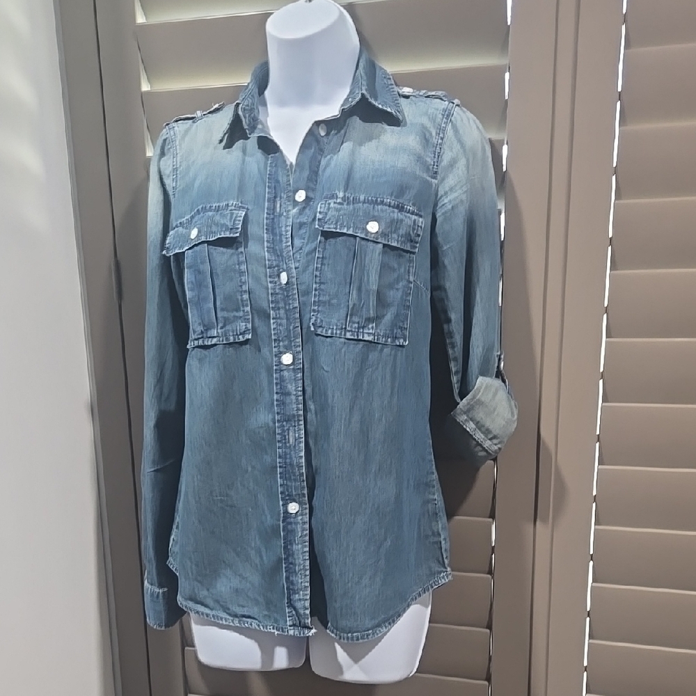 Michael By Michael Kors Light Blue Chambrey Button Down Denim Shirt